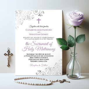 Elegant Lavender & Grått Modern katolska Bröllop Inbjudningar