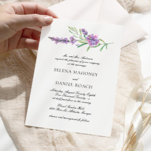 Elegant Lavender Greenery Violet Bröllop Inbjudningar