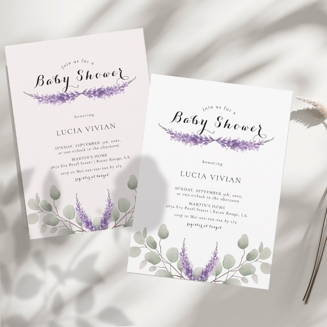 Elegant Lavender Greeny Eucalyptus Baby Shower Inbjudningar (Skapare uppladdad)