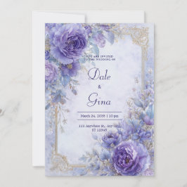 Elegant Lavender & Guld Baroque Blommigt Bröllop Inbjudningar