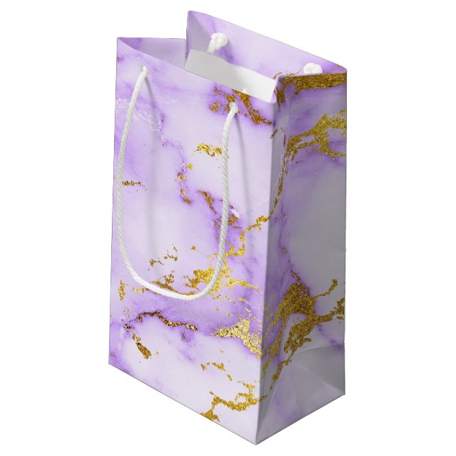 Elegant Lavender Guld Faux Metallic Marble Mönster (Baksidan Vinklad)