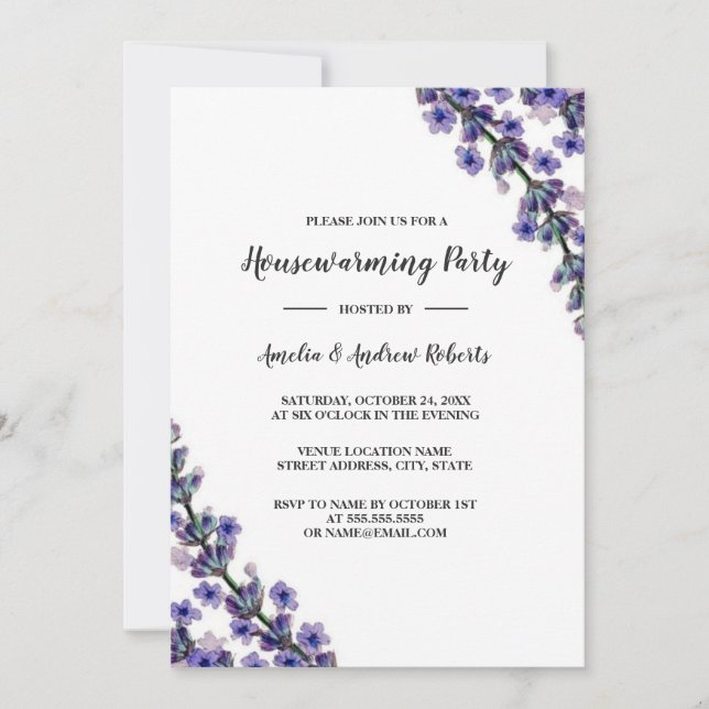 Elegant Lavender Houseuppvärmning Party Inbjudningar (Framsida)