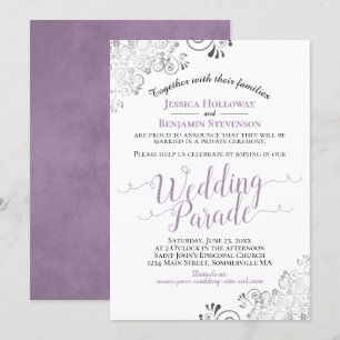 Elegant Lavender & Lacy Grått Bröllop Parad Inbjudningar