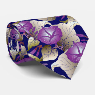 Elegant Lavender Lila Benvitt Blommönster Slips