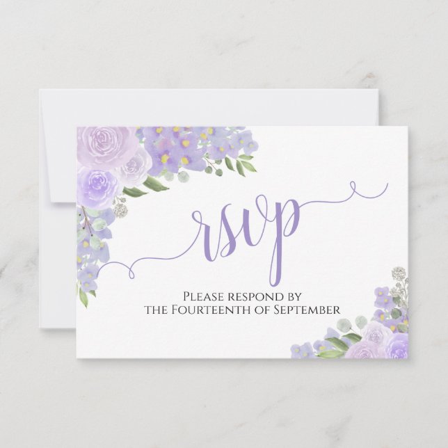 Elegant Lavender Lila Blommigt Calligraphy Bröllop OSA Kort (Framsida)