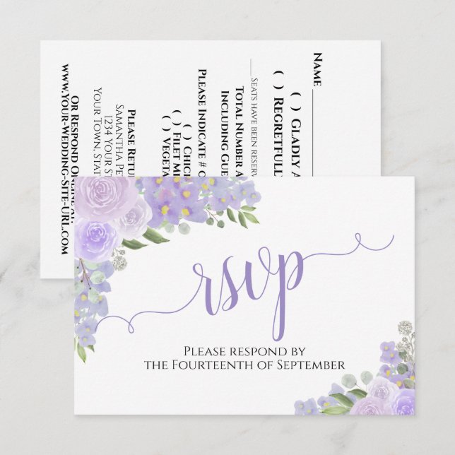 Elegant Lavender Lila Blommigt Calligraphy Bröllop OSA Kort (Fram/baksida)