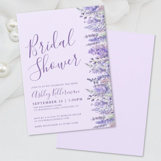 Elegant Lavender Lila Blommigt Möhippa Inbjudningar (Elegant Lavender Purple Floral Bridal Shower Invitation)