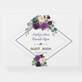 Elegant Lavender Lila Blommigt Navy Blue Bröllop Gästböcker