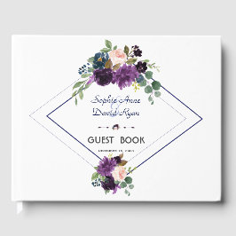 Elegant Lavender Lila Blommigt Navy Blue Bröllop Gästböcker
