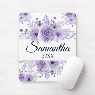 Elegant Lavender Lila Blommigt Vattenfärg Musmatta