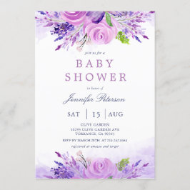 Elegant Lavender Lila blommor Baby Shower Inbjudningar