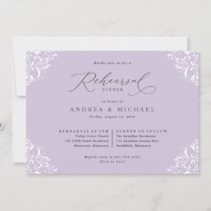 Elegant Lavender Lila Bröllop Rehearsal Dinner Inbjudningar