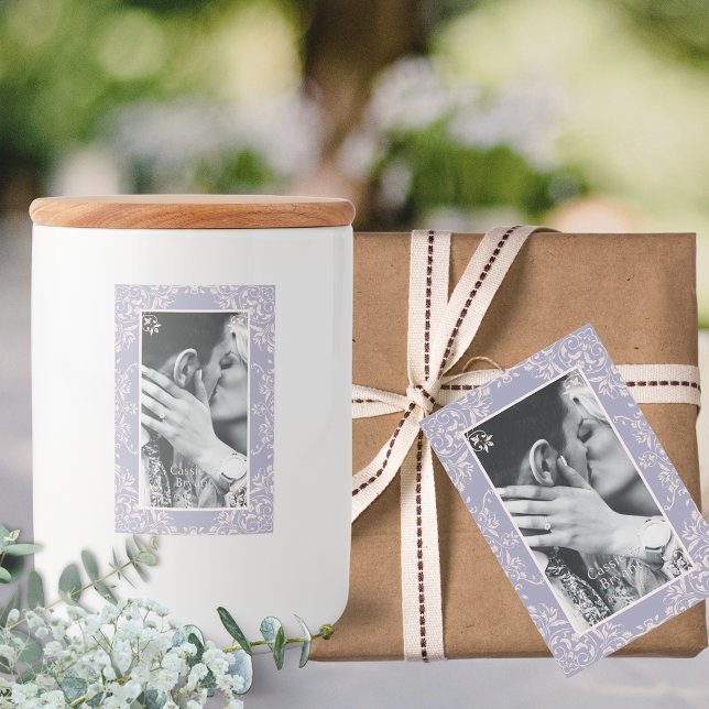 Elegant Lavender Lila Chic Gräns Bröllopsetiketter Mat Etikett (elegant lavender purple and blush pink chic wedding gift favors labels for candles or packaging tags)