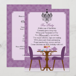 Elegant Lavender Lila Damask Birthday Tea Party Inbjudningar