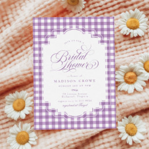 Elegant Lavender Lila Gingham Möhippa Inbjudningar