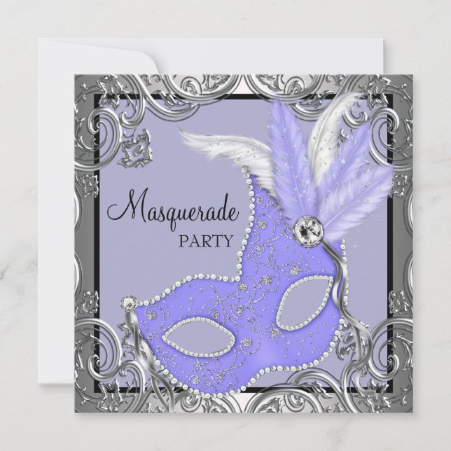 Elegant Lavender Lila Mask Masquerad Party Inbjudningar (Framsida)