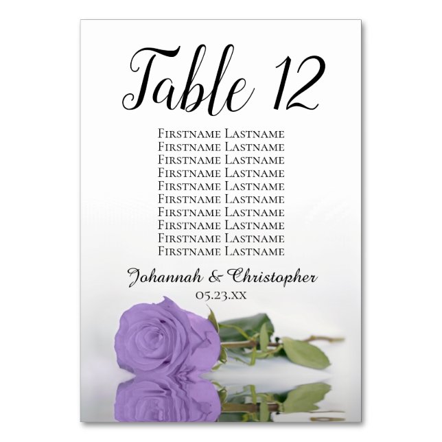 Elegant Lavender Lila Ro sätesdiagram Bröllop Bordsnummer (Framsidan)