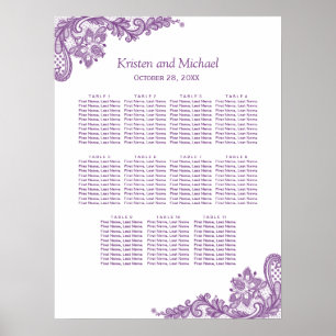 Elegant Lavender Lila Snöre Bröllop sittdiagram Poster