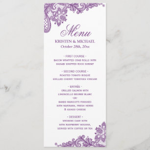 Elegant Lavender Lila Snöre Mönster Bröllop Menu Meny