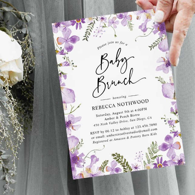 Elegant Lavender Lilac Blommigt Baby Brunch Inbjudningar (Skapare uppladdad)