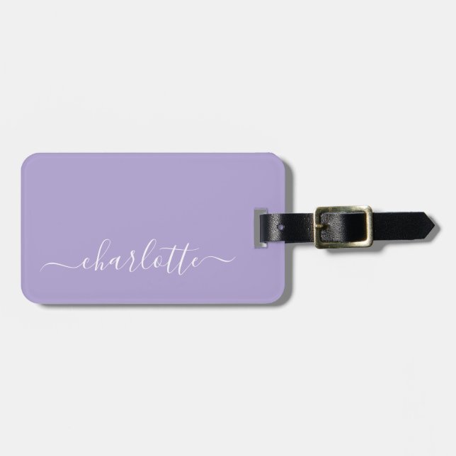 Elegant Lavender Lilac Script Namn Personlig   Bagagebricka (Horisontell Framsida)