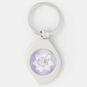 Elegant Lavender Lotus OM Swirl Silverfärgad Nyckelring