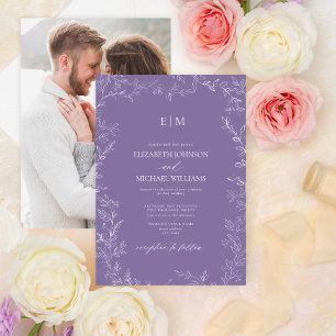 Elegant Lavender Löv Photo Monogram Bröllop Inbjudningar