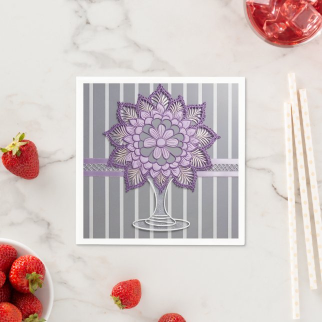 Elegant Lavender Mandala Silver Striped Wedding  Pappersservett (Insitu)