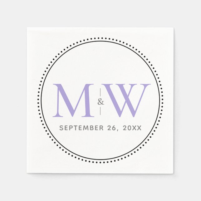 Elegant Lavender Monogram Bröllop Pappersservett (Framsidan)
