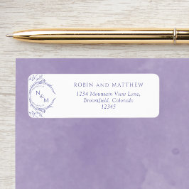 Elegant Lavender Monogram Bröllop Returadress Returadress Etikett