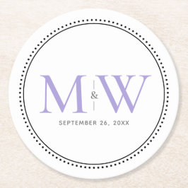 Elegant Lavender Monogram Bröllop Underlägg Papper Rund