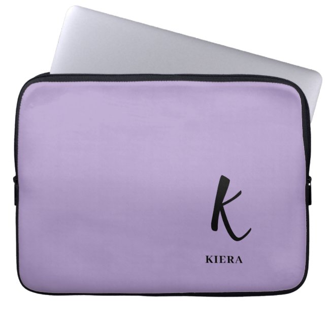 Elegant Lavender Monogram Laptop Sleeve (Framsidan)