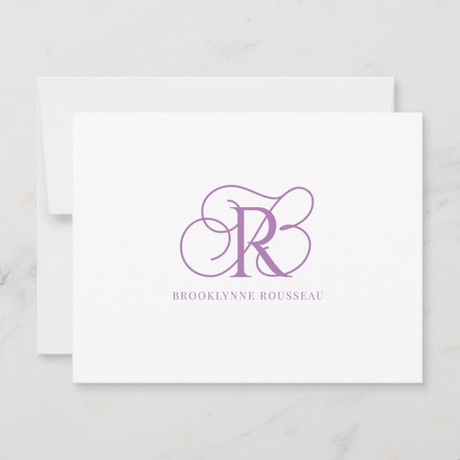 Elegant Lavender Monogram - platta anteckningskort (Framsida)