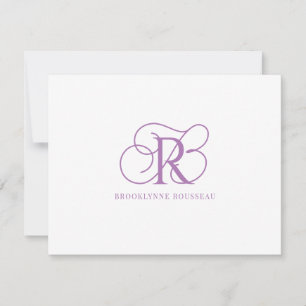 Elegant Lavender Monogram - platta anteckningskort