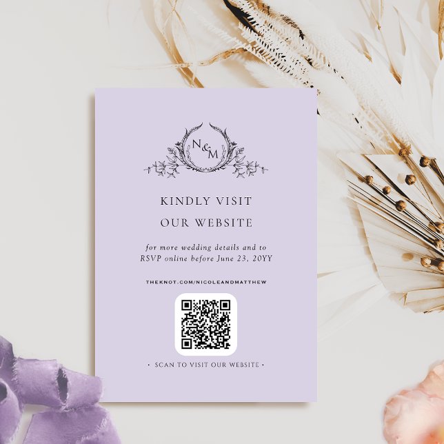 Elegant Lavender Monogram QR-kod/OSA-Online Tilläggskort (Skapare uppladdad)