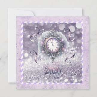 Elegant Lavender New Year 2026, Clock, Ribbons Julkort