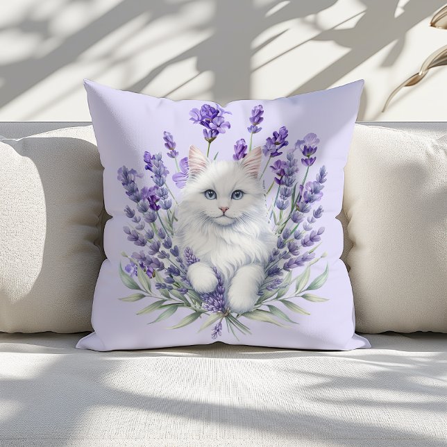 Elegant Lavender och Kat Birthday Kudde (Skapare uppladdad)