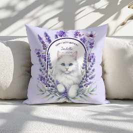 Elegant Lavender och Kat Birthday Kudde