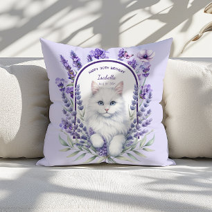 Elegant Lavender och Kat Birthday Kudde
