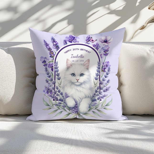 Elegant Lavender och Kat Birthday Kudde (Skapare uppladdad)