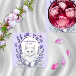 Elegant Lavender och Kat Birthday Underlägg Papper Kvadrat