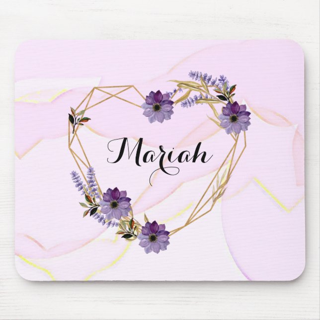 Elegant Lavender och Lilac Blommigt Heart Musmatta (Framsidan)