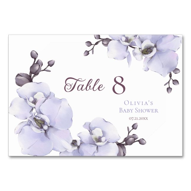 Elegant Lavender Orchid Baby Shower Table Numbers Bordsnummer (Framsidan)