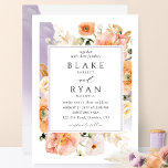 Elegant Lavender Peach Botanical Bröllop Inbjudningar<br><div class="desc">ÖNska er gäst med den här inbjudan från elegant bröllop, fullt av elegans och elegans med exquisite lavender lila water color fläcks och botanical blommigt ram som visar dina bröllop-detaljer. Blommigt i en vacker blandning av persikor, orange, , dammiga ro, kräm- och champagnehuber. Möjlighet att byta "tillsammans med sina föräldrar"...</div>