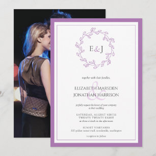 Elegant Lavender Photo Monogram andedräkt Inbjudningar