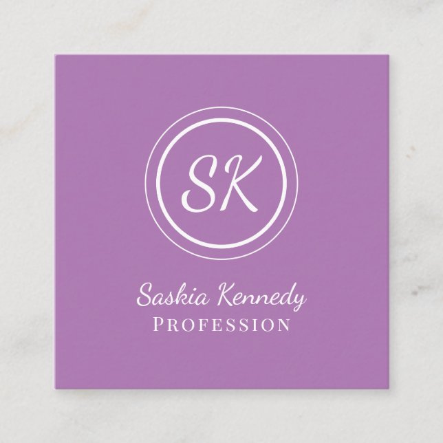 Elegant Lavender Professionell Monogram Fyrkantigt Visitkort (Framsida)