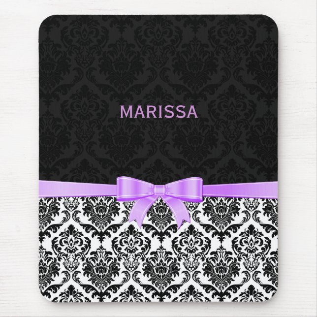 Elegant Lavender Ribbon Black & White Damasks 2 Musmatta (Framsidan)