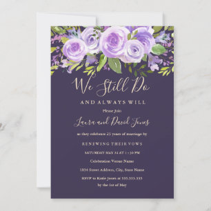 Elegant Lavender Ro Blommigt Bröllop Vow Renewal Inbjudningar