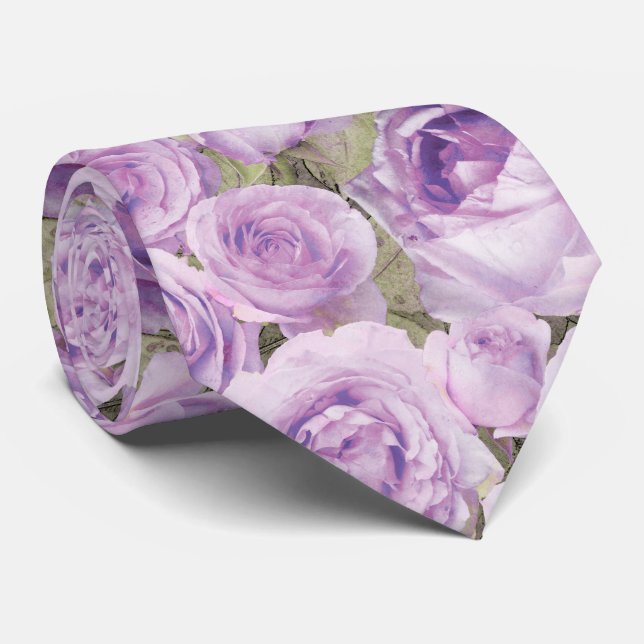 Elegant Lavender Ro Blommigt Watercolor Bröllop Slips (Rullad)