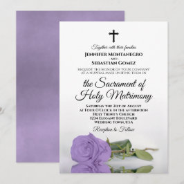 Elegant Lavender Ro Modern katolska Bröllop Inbjudningar